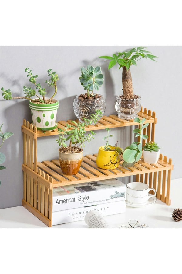 Living and Home 2 Tier Decorative Tabletop Wood Plant Stand Display Shelf