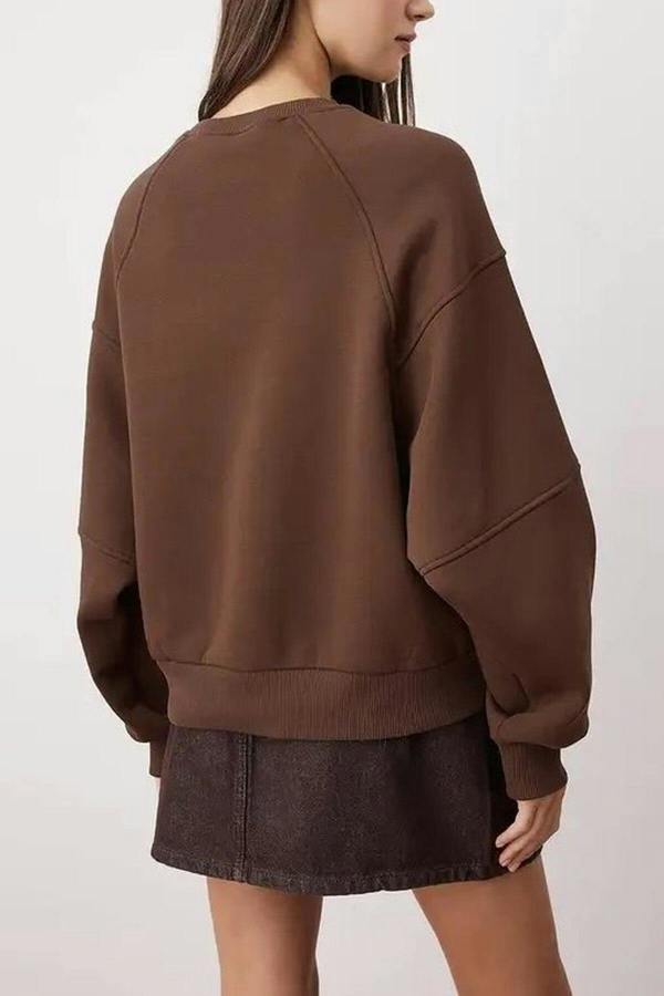 WOVCOR Crew Neck Embroidered Thick Fleece Knit Sweatshirt