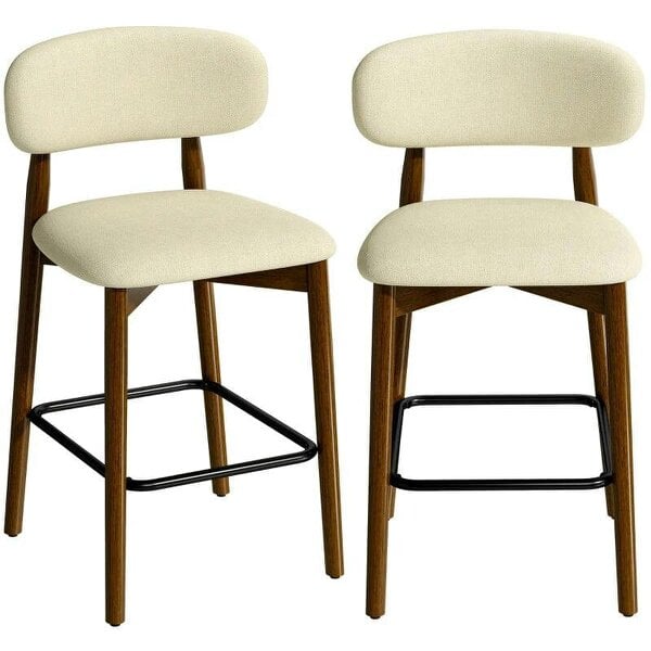 Bar Stools Curved Open Back Padded Seat Footrest Set of 2 for Kitchen Beige