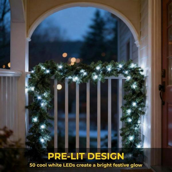 2m Green Pre-Lit Christmas Garland with Cool White LEDs and 160 PVC Tips for Indoor Display image 4