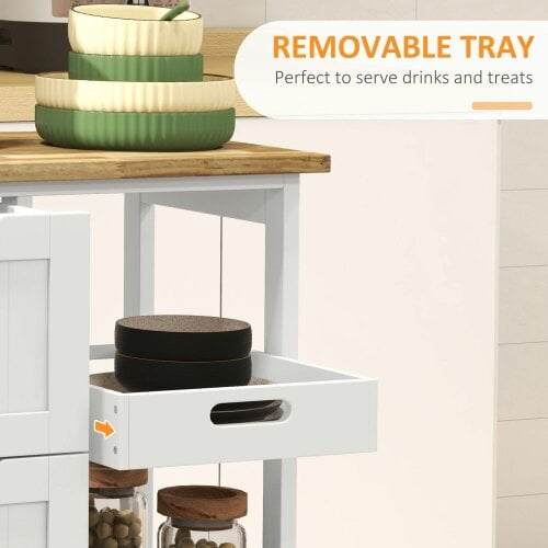 Wyld Haus Lonoronno Wooden White Compact Rolling Kitchen Island With Natural 3 Shelves 3 Drawers