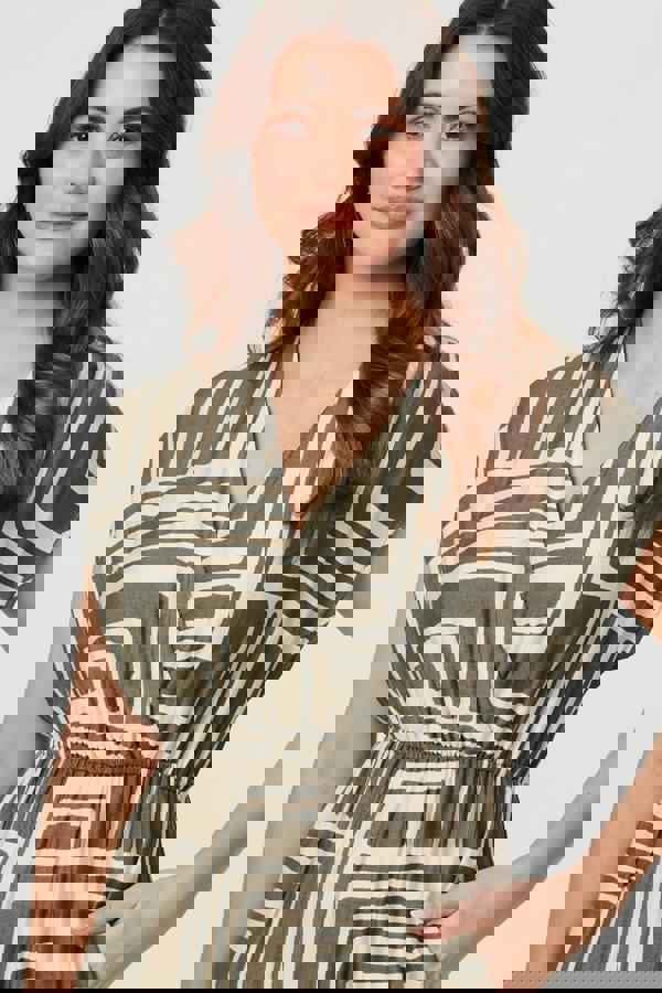 Green | Geo Print Ruched Tiered Maxi Dress