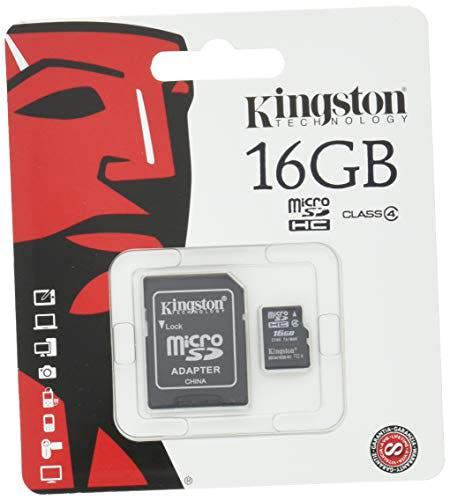 Kingston microSDHC SDC4/16GB Class 4 Flash Card + SD Adapter, Black