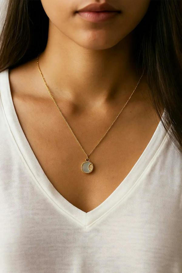 Luxe Tones Neva Luxe 18k Gold Plated Reversible Celestial Pendant Necklace