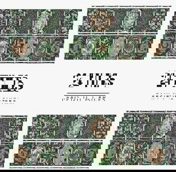 ANYDECO Wallpaper Green 15cmx15cm 24 Pcs Modern Retro Style PVC Tile Stickers Waterproof Self Adhesive Wall Home Decor