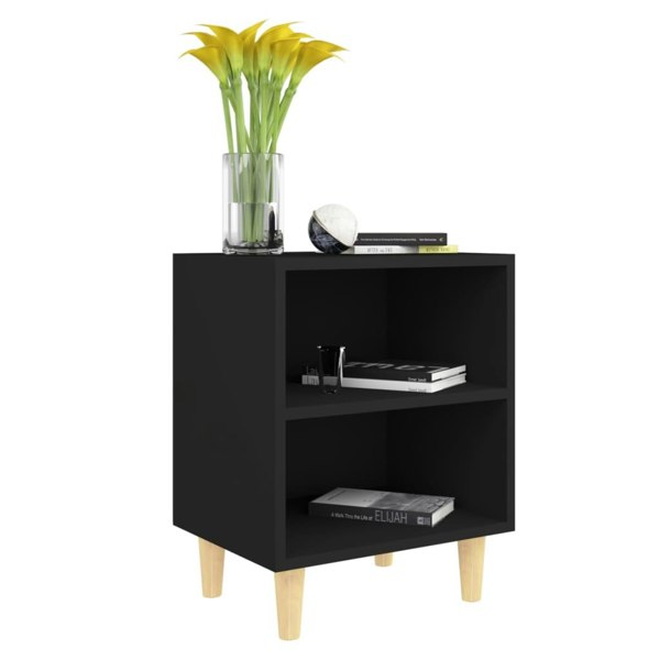Berkfield Bed Cabinets with Solid Wood Legs 2 pcs Black 40x30x50 cm