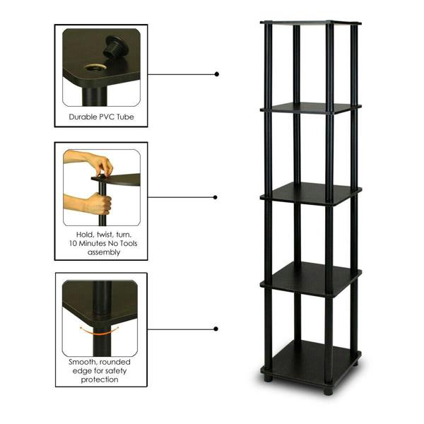 WALPLUS Turn-N-Tube 5-Tier Corner Square Rack Display Shelf, Espresso/Black perfect for organized storage and display