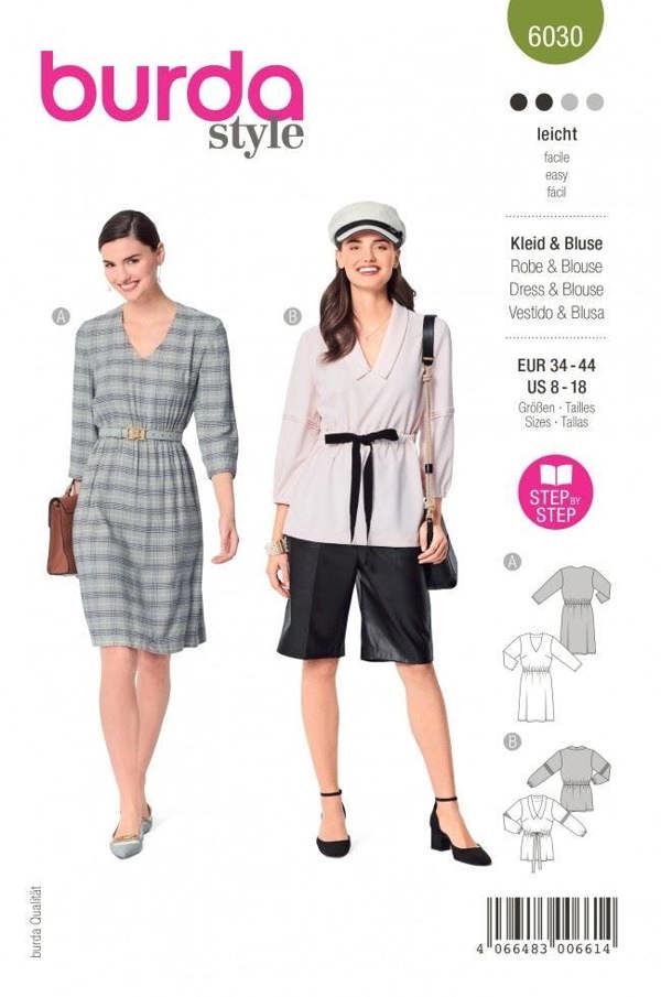 Burda Sewing Pattern 6030 Tops and Dresses For Women, 8-22 (34-48) - Easy