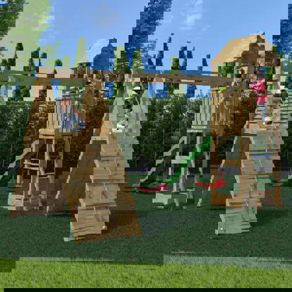 Fleppi Climbing Frame With Tower Swings Slide and Climbing Wall - Best Shed