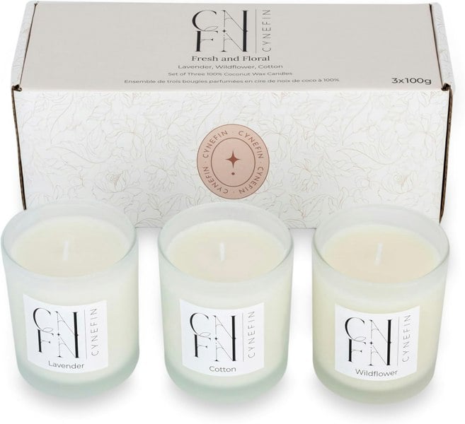 CNFN Candle Gift Set 3 x 100g - Lavender, Cotton & Wildflower Fresh and Floral Scented Candles