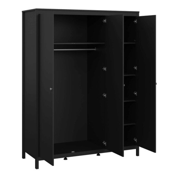 Wyld Haus Gossmere Matt Black Bedroom Set - Bedside Table + Chest of Drawers + Wardrobe 3 Doors