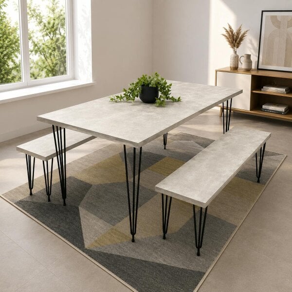 Kosy Koala Modern Grey Dining Table with 2 Benches Dining Room Furniture