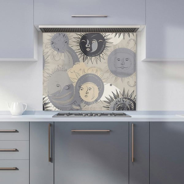 Warren Reed - Designer Grey Black Abstract Moon and Sun Kitchen Splashback