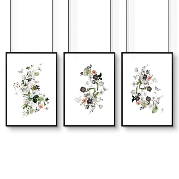 Bathroom chic shabby decor | set of 3 framed wall prints