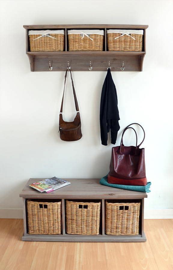 Statement Furniture Tetbury Acacia Hallway Bench with Natural Wicker Storage Baskets