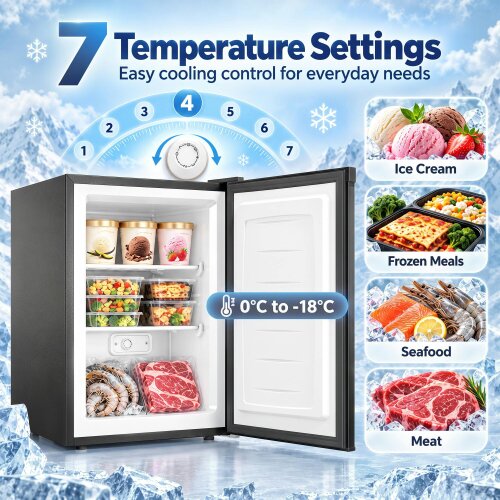 HOMCOM 85L Mini Freezer Countertop, Compact Upright Freezer, Black