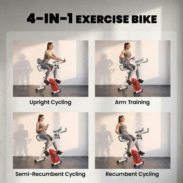 4-In-1 Folding Exercise Bike with Resistance Bands, Bluetooth App, 8-Level Magnetic Resistance, LCD Display, Orange