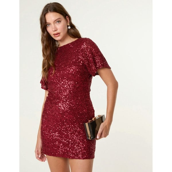 Blue Vanilla Satin Bow Back Sequin Dress