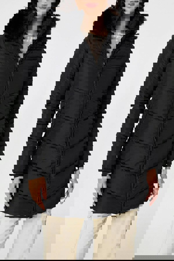 Black | Faux Fur Hooded Longline Puffer Jacket
