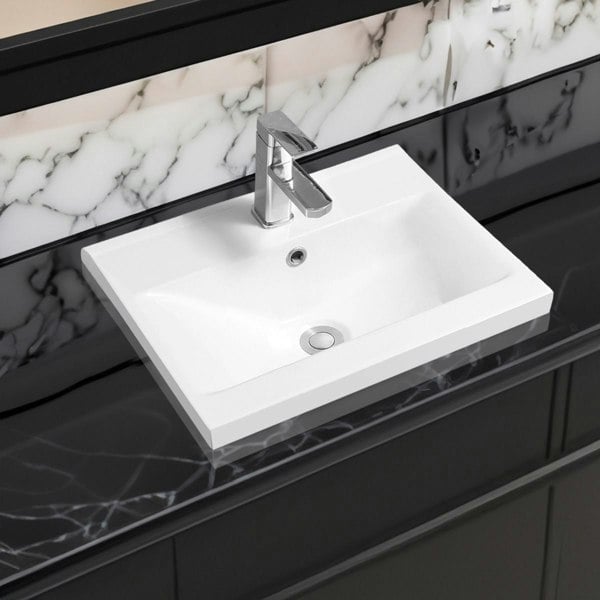 Limoge 5004 Ceramic 51cm Mid-Edge Inset Basin with Dipped Bowl