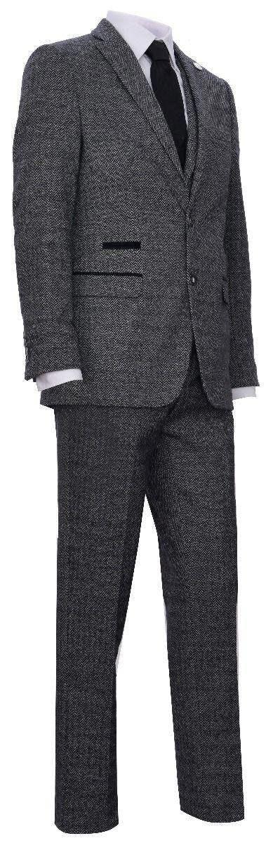TruClothing Men's 3 Piece Grey Herringbone Tweed Suit