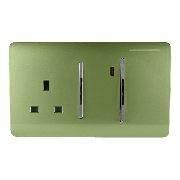 Trendi Switch 45 Amp Cooker Switch & 13 Amp Plug Socket with Neon in Moss Green