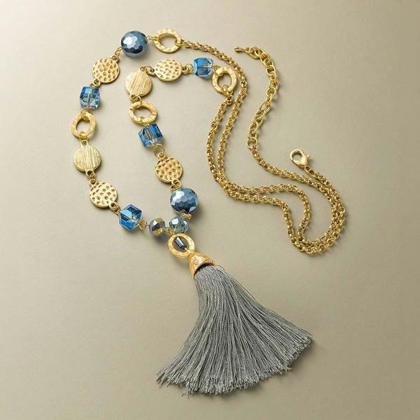 Pia Wind Song Blue Beaded Tassel Necklace, Adjustable