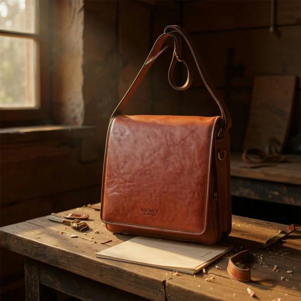 Infinity Leather Leather Vintage Messenger Shoulder Crossbody Travel Business Bag - Ranger