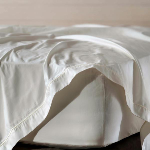 Ivory 600 Thread Count Egyptian Cotton Flat Sheet styled in a bedroom 1 | Soak and Sleep