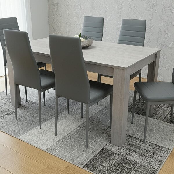 Kosy Koala Modern Dining Table Set With 6 Grey Faux Leather Chairs Dining Room Furniture