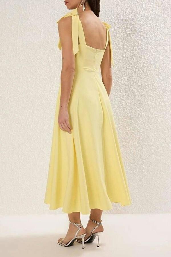WOVCOR Tie Strap Midi Dress with Sweetheart Neckline