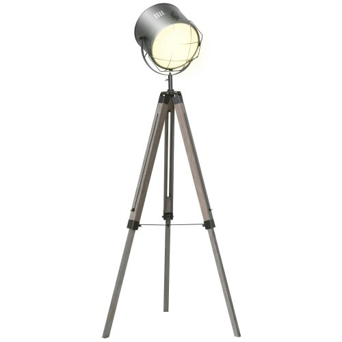 Wyld Haus Lesado Zine Wood And Metal Grey Adjustable Tripod Floor Lamp With Spotlight Head