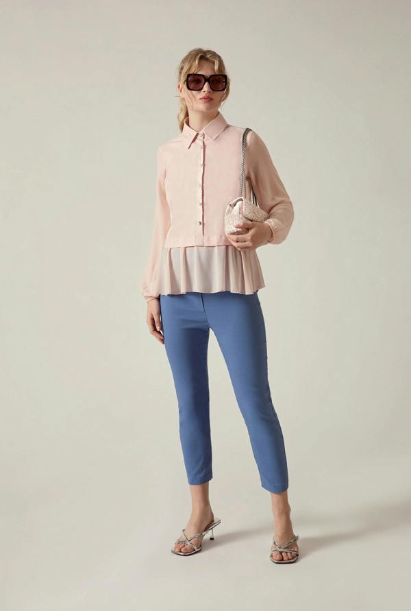 James Lakeland Pale Pink Contrast Hem Blouse