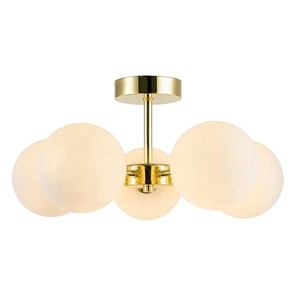 Chic Polished Gold 5-Arm Ceiling Light with White Globe Glass Shades Image 8