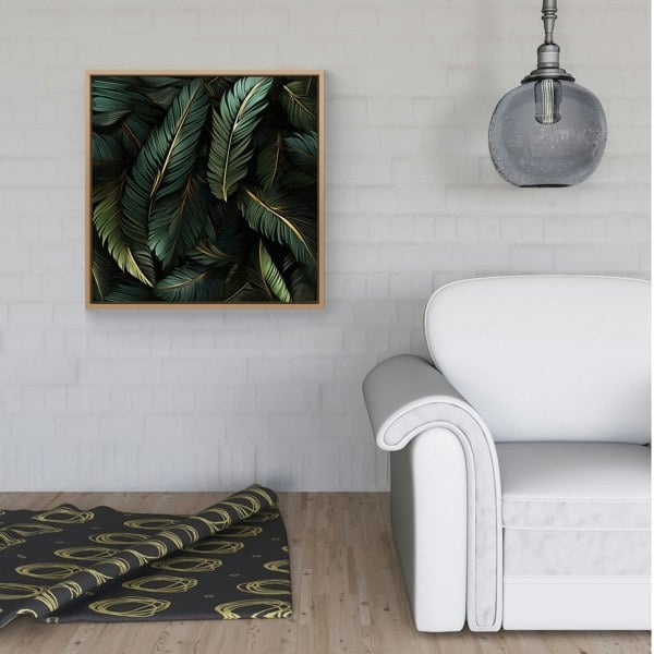 Warren Reed Green and Gold Leaves Framed Canvas