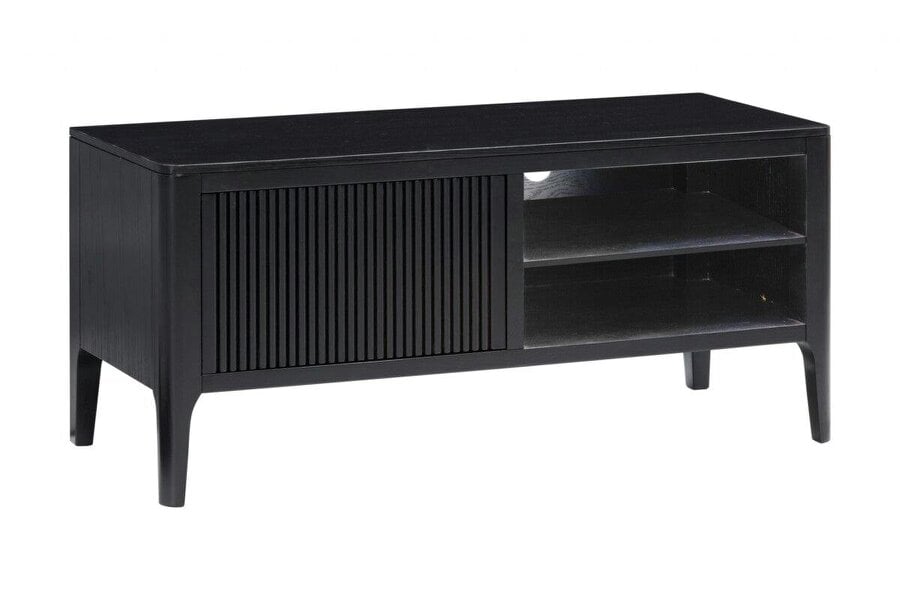 Wyld Haus Goiania Black Wood Ribbed 1 Door TV Unit with Open Shelves