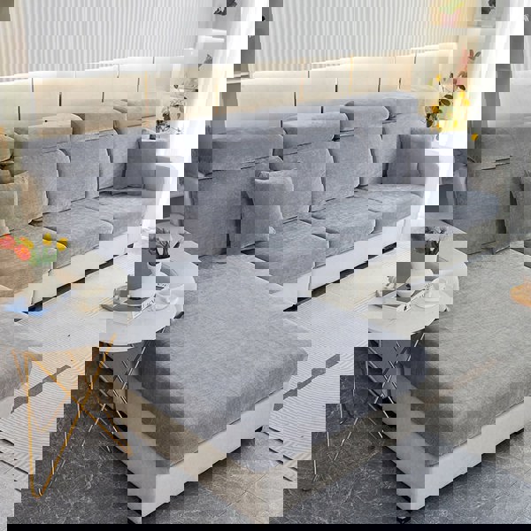 Anyhouz Anyseat Sofa Cover Dark Gray L-Shape Polyester Chenille Thick Stretchable Cushion For Living Room Plus Size Extra Large