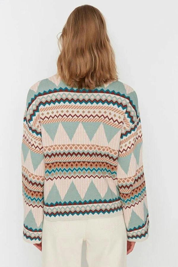 WOVCOR Ethnic Patterned Crew Neck Knit Sweater