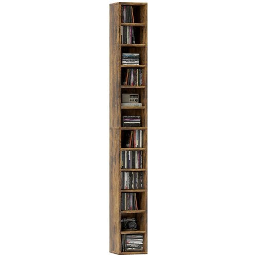 Wyld Haus Nedito Wood Rustic Brown Tall Narrow Media Storage Tower With 204 Disc Capacity