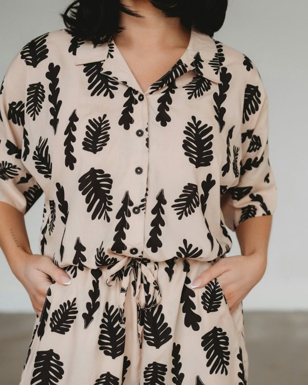 azo free dye Iris Cream Seaweed Print Jumpsuit- image 3