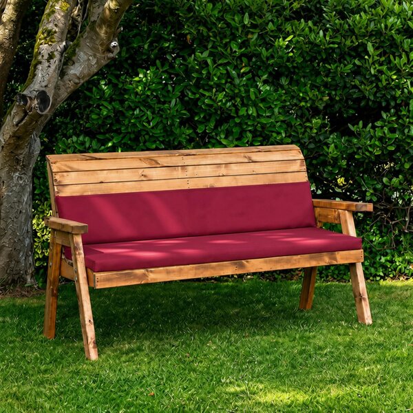 Samuel Alexander Charles Taylor 3 Seater Bench Wooden Chair Back Cushion In Burgundy
