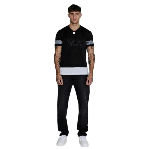 SikSilk Mens V Neck Slim Short-Sleeved T-Shirt - Black - 