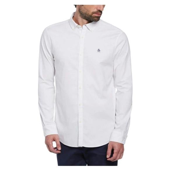 Original Penguin Mens Sticker Pete EcoVero Long-Sleeved Shirt - Bright White - 