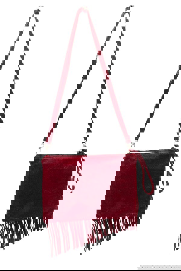 Kitise Small Multi-Functionla Fringe Italian Suede Leather Wristlet Purse Bag Crossobody Handbag