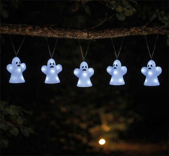 Set of 5 Acrylic Ghost Lights with 40 White LED Outdoor Battery Decoration Timer