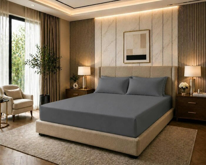 Night Zone 180 Thread Count Percale Extra Deep Fitted Sheet 40cm – Non Iron Polycotton Bed Sheet - Grey