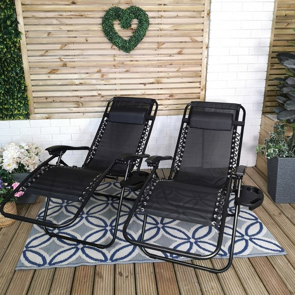 Samuel Alexander Set of 2 Black Multi Position Textoline Zero Gravity Garden Relaxer Chair Lounger