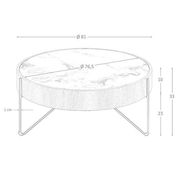 Angel Cerdá Round coffee table in porcelain marble, walnut and black steel 2138