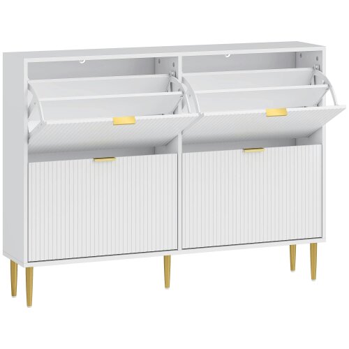 Wyld Haus Rokake Wooden White Elegant 4 Drawer Shoe Cabinet Ribbed Design