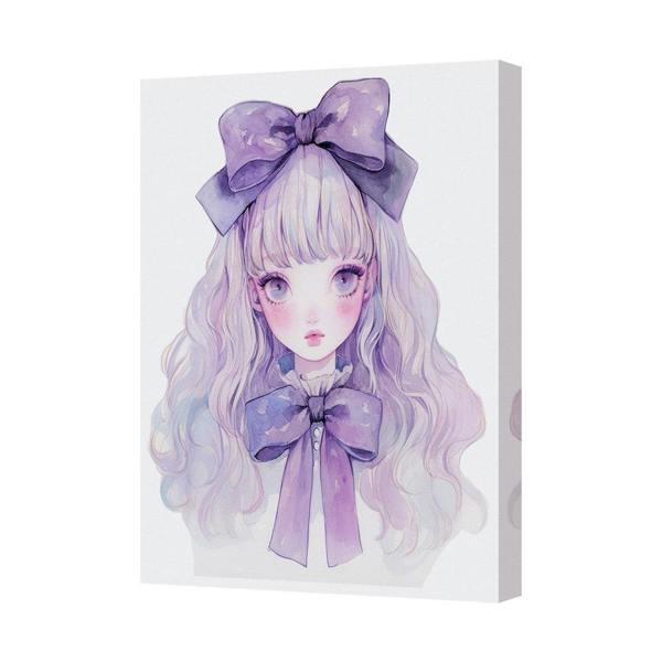 Benjamin Tate Design Pastel Anime Girl Canvas Print With Violet Bow Art Wall Decor